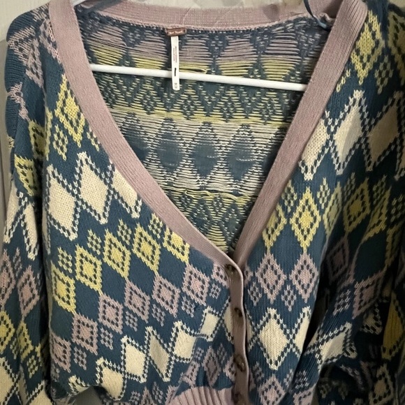 NEW Free People Argyle Sweater Set Size Medium Cardi & Skirt Z316-12 - Picture 6 of 12